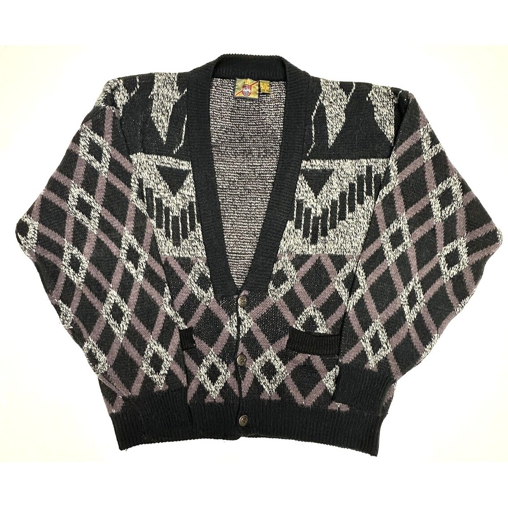 Saturdays Cardigan Sweater Mens Size L Button V-Neck Retro Wool Blend Cosby